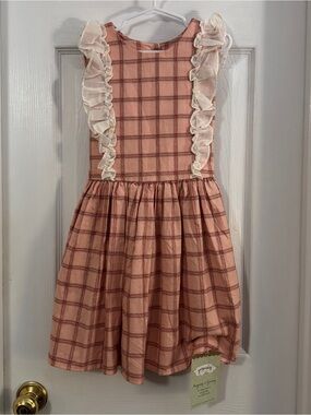 NWT Persnickety Girl Pink Plaid Dress with Sleeveless Cream Ruffles